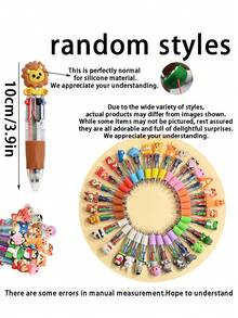 10pcs/Set Mini Transparent 4-Color Animal Pattern Ballpoint Pens, Suitable For Baby Shower Party, Birthday Gift, School & Office Supplies, Kids Favorite Solid 4-Color Animal Shaped Pens For Diary, Notebook, School, Classroom, Office Or Home Use, Back To School Gift - Multicolor - View 8