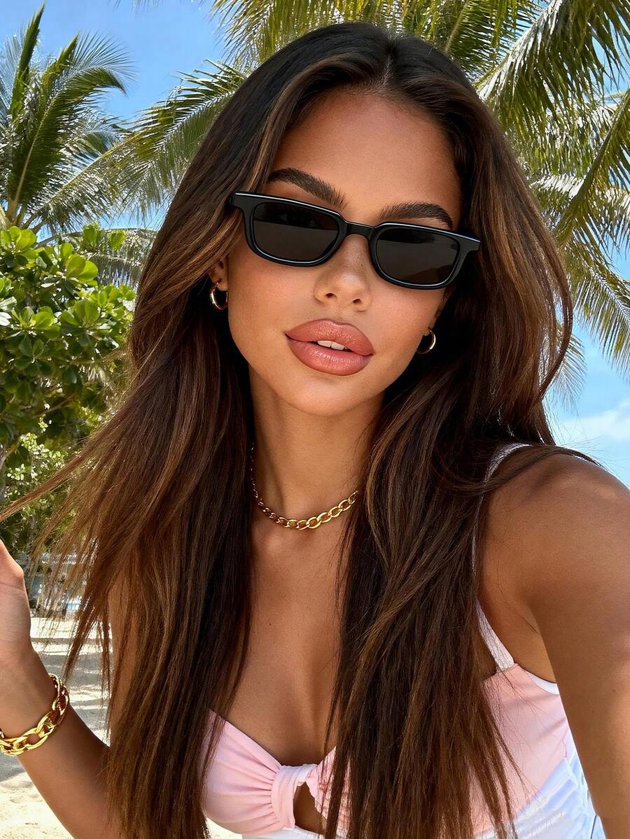 1pc Casual Square Frame Women Fashion Fashion Glasses, Suitable For Leisure, Beach, Travel, Party, Gift, Daily Matching, Y2K Style - Black - View 1