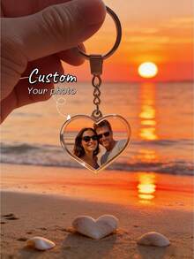 1Pc Personalized Valentine's Day Heart Acrylic Keychain – Custom Photo Keyring With Optional Background Removal, Romantic Love Design, Sweet Valentine's Day Gift For Couples - Multicolor - View 1