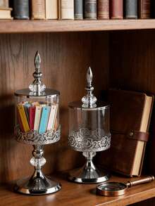 Glass Storage Canisters Set Of 2, Vintage Rose Embossed Airtight Jars For Coffee, Tea, Sugar, Candy, Cookies, Pantry Organization, Makeup, Jewelry, Bathroom Vanity, Kitchen Counter, Housewarming Gift - Silver - View 6