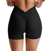 Women's Fitness Shorts - Women's Stretchable, Breathable, And Thigh-Raising Sports Shorts With V-Shaped Pleats For Enhancing The Buttocks. Fitness Cycling Shorts With V-Shaped Pleats For Enhancing The Buttocks. - 黑色 - 查看 3