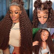bling hair Perruque Lace Front Bouclée Marron Chocolat En Cheveux Humains - Water Wave Deep Curly - Dentelle Transparente 13x6 - Hairline Naturelle - Implantation Uniforme - Densité Naturelle - Perruque Longue Ondulée Effet Mouillé - Couleur Marron Chocolat Homogène - Structure Des Ondulations Définies - Perruque Ondulée En Cheveux Humains - Finition Soignée – Usage Quotidien Et Occasions – Lace Front 13x6 Respirante - S4 - 查看 4