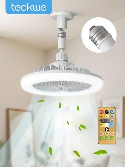 Teckwe Ventilatore da scrivania portatile, ventilatore silenzioso USB, uso doppio per ufficio e campeggio, 3 impostazioni di velocità del vento + luce LED soffusa, può essere appeso o in piedi