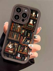 1 chiếc ốp lưng điện thoại TPU chống sốc tối giản hình mèo và giá sách màu nâu, tương thích với Apple 17, 16, 15, 14, 13, 12, 11 Pro Max, Air và các dòng khác, phiên bản quốc tế, không phải phiên bản nội địa. - Nhiều màu - Xem 4