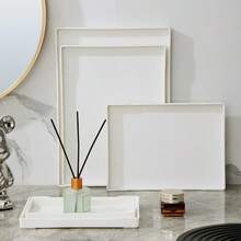 1pc White Faux Wood Grain Rectangular Serving Tray, Restaurant Hotel Beverage Tray, Hotel Toiletries Display Plate - White - View 7