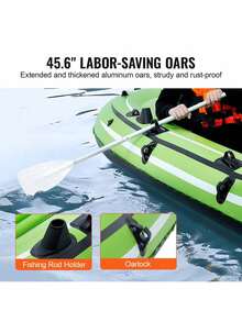 Bote inflable de pesca para 5 personas, resistente kayak portátil de PVC, remos de aluminio de 115 cm, bomba de alto rendimiento, portacañas y 2 asientos, capacidad de 500 kg para adultos. - Verde - Ver 5