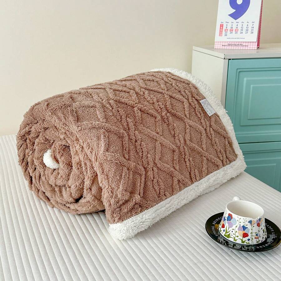 Taffeta + Lambswool Warm Double-Layer Blanket For Office Nap - Brown - View 1