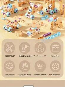 Set di giocattoli fai-da-te puzzle 3D, set di attrezzi da ingegnere giocattolo educativo per bambini con trapano elettrico e bulloni, regalo di Natale per ragazzi e ragazze, set di attrezzi giocattolo realistici per il gioco della casa - Multicolore - Visualizzare 6