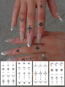 3张/4张极简浪漫草本汁纹身贴纸,心形、星星、蝴蝶、短语元素,适用于小面积身体,日常、派对、节日礼物,半永久,防水,不反光纹身贴纸 - 藍色 - 查看 12