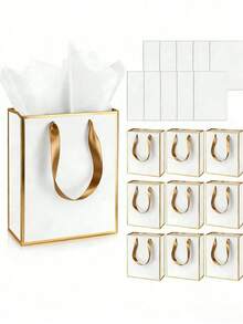 10pcs/4pcs/1pc - Metal Texture Paper Gift Bags With Handles, Thin Paper Material, Thank You Gift Bags, Sensory Gift Bags, Suitable For Gifting To Ladies, Graduates, Brides, Bridal Showers, Grooms, Etc. - Gift Packaging - Graduation Gifts - Mother's Day Gifts - Wedding Gifts (White, Gold) - White Gold - View 4