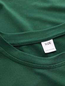 青少年男孩卡通标语印花圆领T恤 春夏Y2K男童休闲T恤 柔软上衣 - 墨綠色 - 查看 4