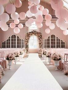 1pc Shiny White Wedding Aisle Carpet, Romantic Wedding Aisle Decor, Wedding Decoration, Birthday Party Decor, Wedding Party Supplies, Bridal Shower, Suitable For Hotel Banquet, Celebration Events And Party Ceremonies, Church Ceremony Decoration - White - View 5