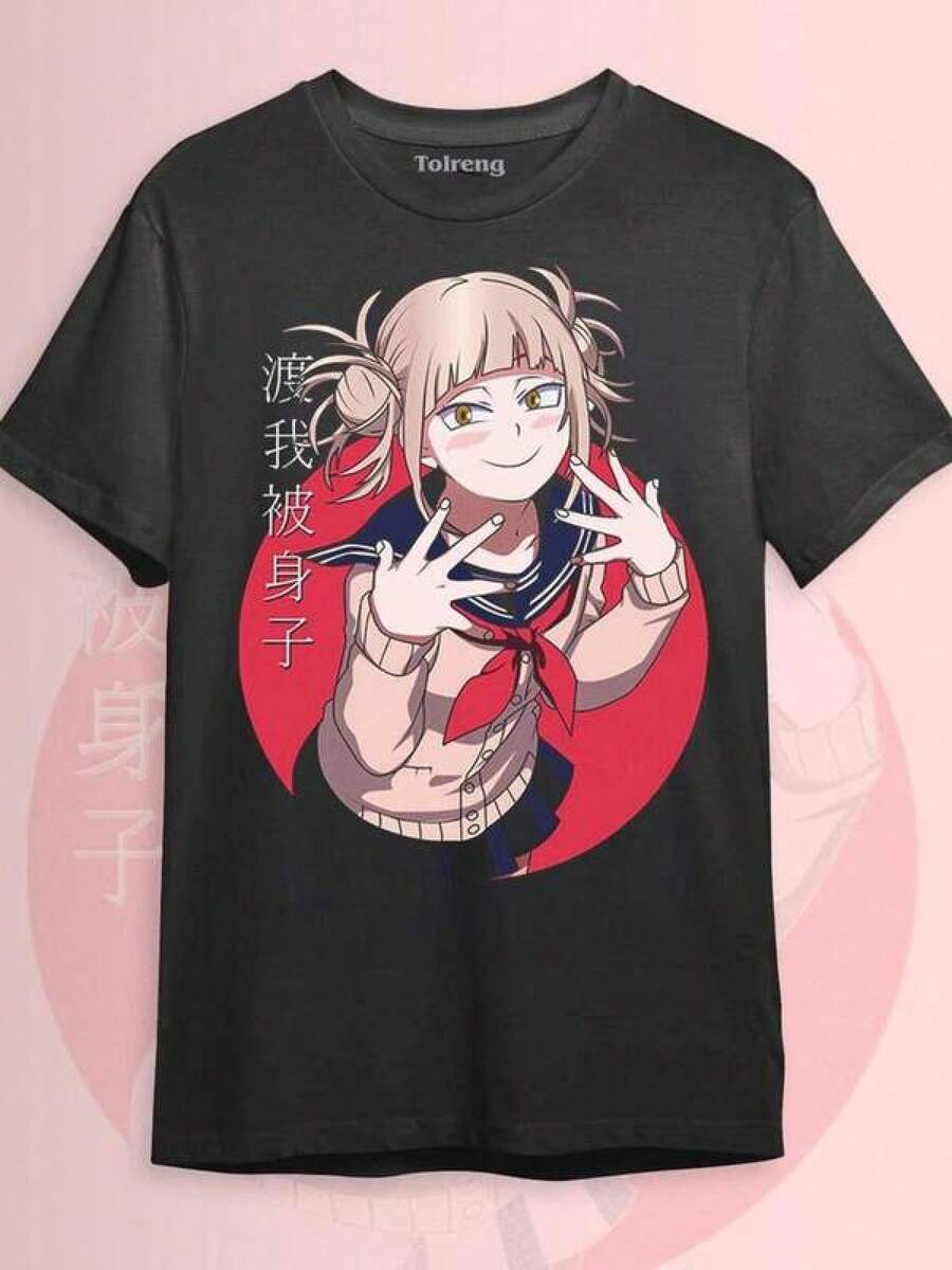 Graphic T Shirts Fashion Print Casual T-Shirt Himiko Toga T-Shirt Unisex Graphic Tee,Comfortable And Loose,Suitable All Day Wear,180G Heavy Cotton T ShirtSuitable Office Casual Wear,Spring And Summer Daily Appearance,Fun,Sexy,Avant-Garde And Personalized Design.Opaque Fabric, Simple Style Men'S Regular T-ShirtCotton Men's T-Shirts,Bovfriend Gifts, Graphic Tees,Back To School - Black - View 1