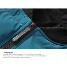 Abrigo de plumón de doble cara para hombre, bordado, grueso, corte holgado, con capucha desmontable con cremallera, chaqueta de invierno, diseño color block, tipo puffer, cálido, resistente al viento, ligero, cómodo, ideal para deportes al aire libre, estilo casual y moderno. - Negro - Ver 8