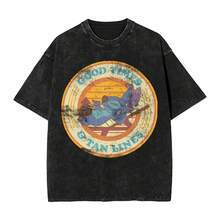 Lilo And Stitch T Shirt Hip Hop Washed Cotton Harajuku T-Shirt Good Times Tan Lines Magnet For Men Women Tops Streetwear Tees - màu đen - Xem 1