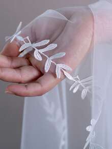 1 双新娘超长可拆卸袖子柔软薄纱叶子侧开襟手套，女士晚礼服新娘婚礼手臂配饰 - 乳白色 - 查看 5