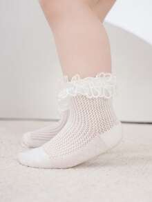 1 pereche șosete scurte din plasă pentru bebeluși, 0-3 ani, subțiri, culoare uni, șosete din dantelă minimaliste pastorale, de vară - Multicolor - Vizualizare 4