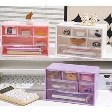 1 hộp đựng đồ để bàn bằng nhựa trong suốt đa năng, dung tích lớn, có ngăn kéo, thích hợp để đựng đồ dùng văn phòng, mỹ phẩm và đồ dùng phòng tắm, thiết kế nhẹ giúp sắp xếp bàn làm việc tại nhà hoặc văn phòng gọn gàng. - Hồng - Xem 2