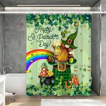 Lucky Four-Leaf Clover & Clover Circle Pattern Shower Curtain Waterproof Mildew Resistant Thickened Bathroom Partition Curtain Fresh Healing Style Bathroom Decoration Easy To Install Suitable For Wet Dry Separation Cross-Border Bestseller - Orange Color - View 12