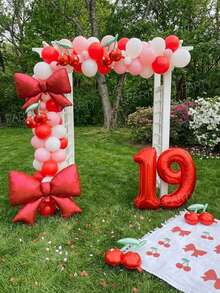 41件/套樱花蝴蝶结主题生日派对装饰，32英寸红色数字0-9铝箔气球，樱桃造型气球，适用于生日、迎婴派对、情人节、女孩聚会、水果主题派对、夏季派对 - 紅色 - 查看 5