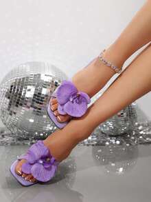 European And American New Floral Decor High Heel Sandals, Suitable For Beach, Dating, Commuting, Banquet, Party - Purple - View 3