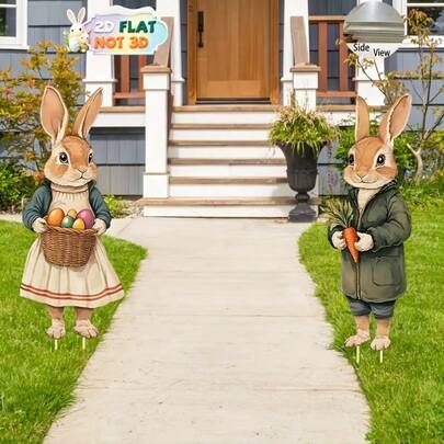 1pc Easter Bunny Yard Sign, Small Outdoor Party Decor, Waterproof, Spring Easter Lawn Garden Decoration