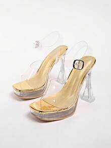 Sexy transparente Kristall Plateau Rutschfeste Sandalen mit hohem Absatz für Frauen, neue Sommersandalen für Nachtclub-Bühnenauftritte mit hohem Absatz - Gold - Übersicht 5