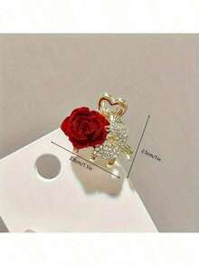 2pcs Mini Red Rose Rhinestone Shiny Hair Clips, Princess Sparkling Hairpins For Bangs, Ponytail, Elegant Hair Accessories, School Stuff, College Fall Winter Claw Clip For Vacation Outfits Woman Flower Hair Clip - 紅色 - 查看 3
