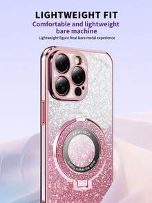 Sparkle Gradient Electroplated Shockproof Magnetic Stand Ring Holder Phone Case Compatible With IPhone 17/16/15/14/13/12/11/XS MAX/XR/8/7/6,Galaxy S26/S25/S24/S23/A07/A17/A27/A26/A37/A36/A57/A56/A73,Galaxy Note ,Redmi Note,Redmi 9/12/13C/14C/15C/A3/A5, Honor OPPO MOTO INFINIX REALME RENO - Pink - View 3