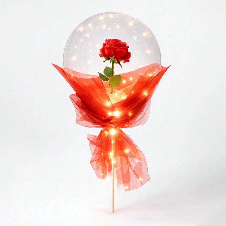 Globo Transparente con Rosa y Adorno de Luz LED - 6Pcs - Ver 1