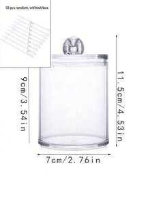 10oz Transparent Plastic Organizer Jars Set, Suitable For Storing Cleaning Swabs, Round Pads, Dental Floss - Clear Plastic Containers For Bathroom, Vanity, Makeup Storage, Black - Black - View 5