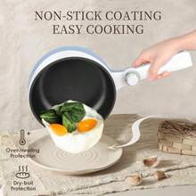 Hot Pot eléctrico mini sartén eléctrica de 1 7 litros portátil antiadherente con ajuste de potencia cocina ramen multicocina de viaje para filete sopa huevo avena fideos pinzas-B031 - Azul-B 3 - Ver 3