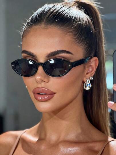 1 Pair Unisex Oval Shaped Star Patterned Fashion Glasses, Suitable For All Face Shapes, Ideal For Rave Parties, Outdoor, Fashion Accessories, Back To School, College Style And More