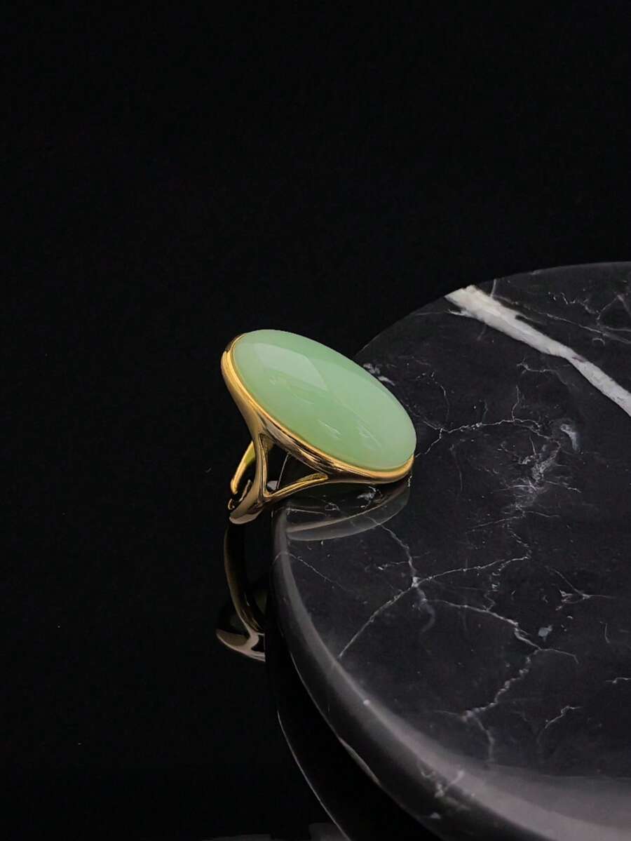 时尚高品质316不锈钢镀金戒指，镶嵌精美人造宝石，合成水晶可调节戒指，女士款，情人节和母亲节礼物 - 薄荷綠 - 查看 1