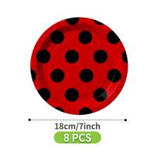 红黑波点一次性餐盘、餐巾纸、杯子套装，可供8位客人使用，一次性纸盘，派对用品，适用于生日、婚礼、主题派对、家庭野餐 - 彩色 - 查看 7