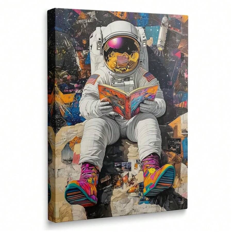 One Framed, Colorful Rainbow Sneaker Astronaut Canvas Wall Mural, Full Of , A Space-Themed Reading Book Wall Decoration Artwork, Surreal Pop Art Style, Poster Painting, Home Decoration, Best Gift, Suitable For Boys' Rooms, Teenagers' Bedrooms, Unique Decoration, Wall Decoration For Stairwells, Living Rooms, Dining Rooms, Classrooms, Bathrooms, Studies, Apartments, Dormitories, Kitchens, Offices, Cafes, Hotels, Studios, Bars, Dressing Rooms, Hallways, Galleries, Etc.; Wall Painting, Room Pictures, Room Decoration Aesthetics Products. - 太空人 - 查看 1