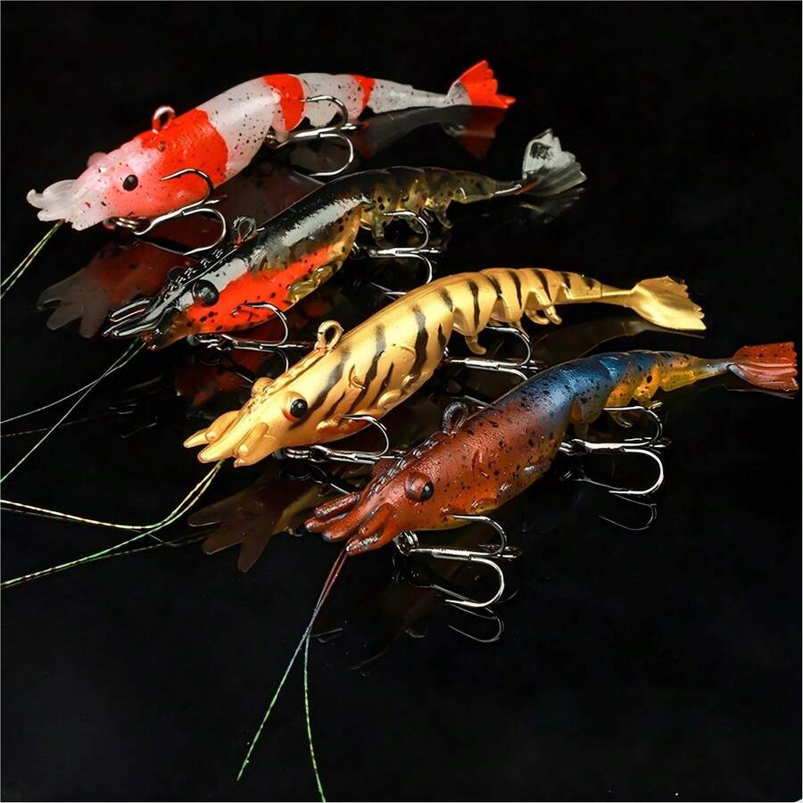 4pcs Multi-Section Lead Head Shrimp 12g Multi-Section Soft Shrimp Lure Soft Bait Bionic Fake Shrimp Lure - Multicolor - View 1