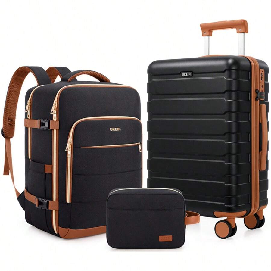 Luggage Set, PC Hardshell 20inch Carry On Luggage Set With Spinner Wheels, TSA Lock, Suitcase With Travel Backpack & 1Packing Cubes (Black, 1 Piece Set(20IN) - Dark Brown - View 1