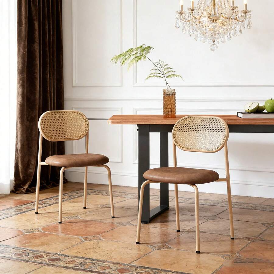 Dining Chairs - Brown + PU - View 1