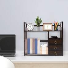 RibasuBB Estantería de escritorio organizadora de bambú con 3 cajones, estantes de almacenamiento para oficina - Negro - Ver 7