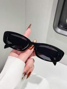 1 st. rektangulära bågar för damer, moderiktiga glasögon, lämpliga för fritid, strand, resor, fest, present, daglig matchning, år 2000-stil - Svart - Visa 2