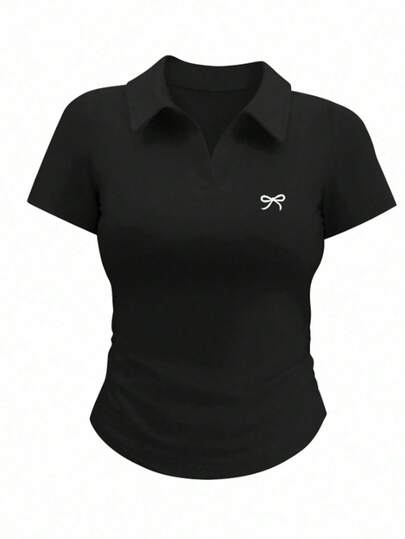 女士春季新款运动Polo衫，休闲修身V领长袖上衣，适合户外高尔夫、休闲、跑步、运动、瑜伽和锻炼