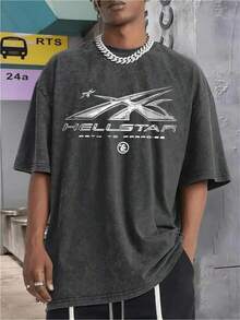 Men's Printed Pattern Washed T-Shirt - Casual Loose Summer T-Shirt With Star And Flame Design, Adult Brown 100% Pure Cotton Round Neck Shirt, Breathable T-Shirt |   Avant-Garde Casual Wear |   100% Pure Cotton Printed T-ShirtNew Casual T-Shirts For Men And Women - màu đen - Xem 4