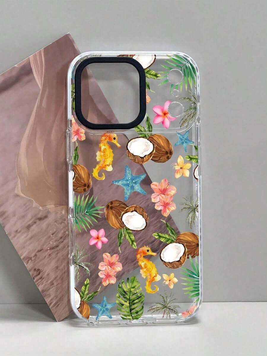 1個 デュアルカラーTPUクリアフォンケース シーホースココナッツトロピカルフローラルサマースタイル クリア、スリム、iPhone17プロマックス、iPhone16プロマックス、iPhone15/14/13/12/X/PLUS/PRO/PROMAXと互換性あり、ホリデーギフト - 半透明の緑 - チェックする 1