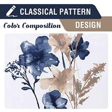 Juego de 2 cortinas 100% opacas 2.74 metros de longitud 2 paneles con estampado floral de Cattleya cortinas térmicas florales para habitación con forro  cortinas a prueba de sonido color azul marino y gris pardo. -009 - Blanco, Azul Marino y Beige - Ver 5