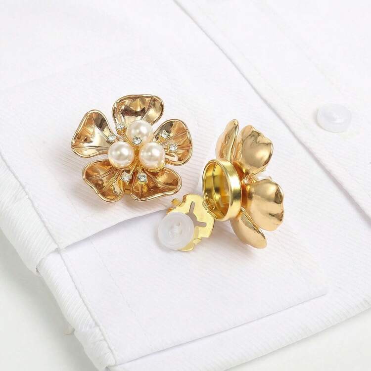 贝壳纽扣袖口衬衫纽扣，装饰贝壳珍珠花心DIY合金首饰配件，新娘捧花发饰，鞋包材料，袖口配件，奢华纽扣，可拆卸夹扣，适用于皮草大衣、婚纱、西装、制服、花束、礼品盒、首饰DIY配件，金/银珍珠袖扣，衬衫装饰，女士奢华纽扣套装，仿珍珠袖扣，纽扣夹，金属纽扣 - 彩色 - 查看 16