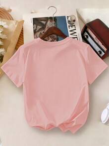 2件套少女休闲创意可爱水豚印花T恤+短裤套装，夏季假日 - 粉色 - 查看 6