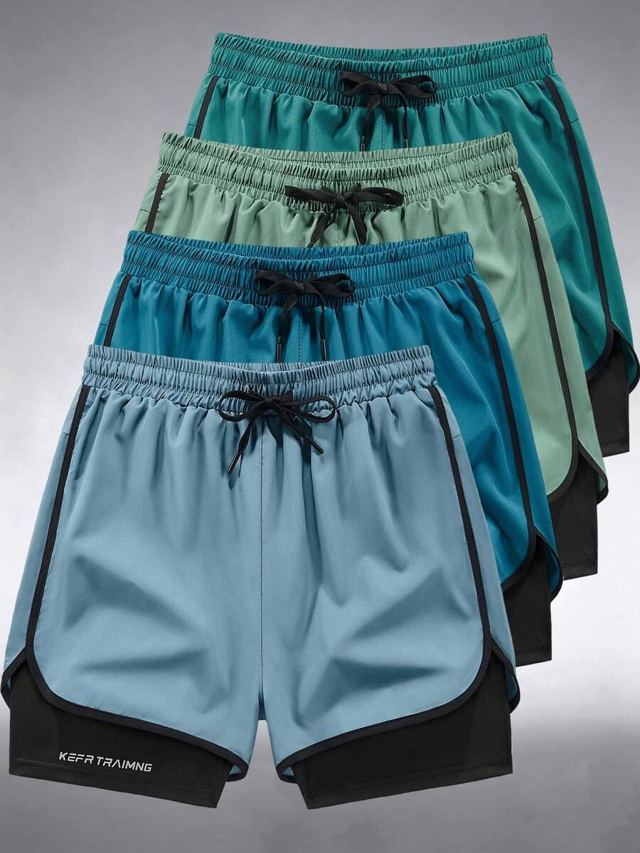 1条新款男士七分健身跑步短裤，内置衬里，男友风，速干，适合春夏运动和通勤。 - 霧霾藍 - 查看 1