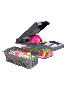 HuaTang Cortador de Verduras 12 en 1, Picador de Verduras con 8 Cuchillas de Acero Inoxidable, Cesta Coladora para Frutas y Verduras, Cortador de Mandolina para Cocina, Uso del Hogar y Profesional - Verde - Ver 10