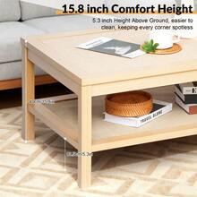 CXRYLZ Rectangular 2 Tier Rattan Coffee Table With Dual Rattan Storage Shelves Natural Wood Grain Boho Style Tea Table For Living Room Home Office Light Oak - Natural Wood Color - View 7